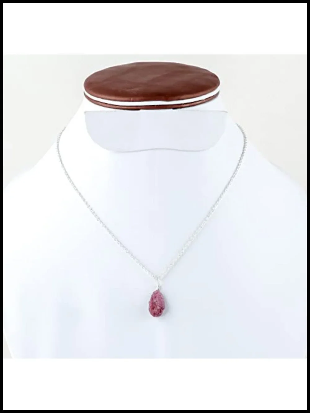 Pendant Necklace with Natural Raw Ruby Stone, Silver Plated Chain Adjustable